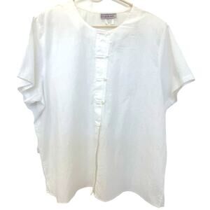 Cabrais Boxy Vintage Blouse XL White Toggle Front Shoulder Pads 80's Cottage USA
